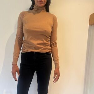 Zara Women's Camel Turtleneck Long Sleeve Top